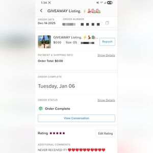 Giveaway Not Received